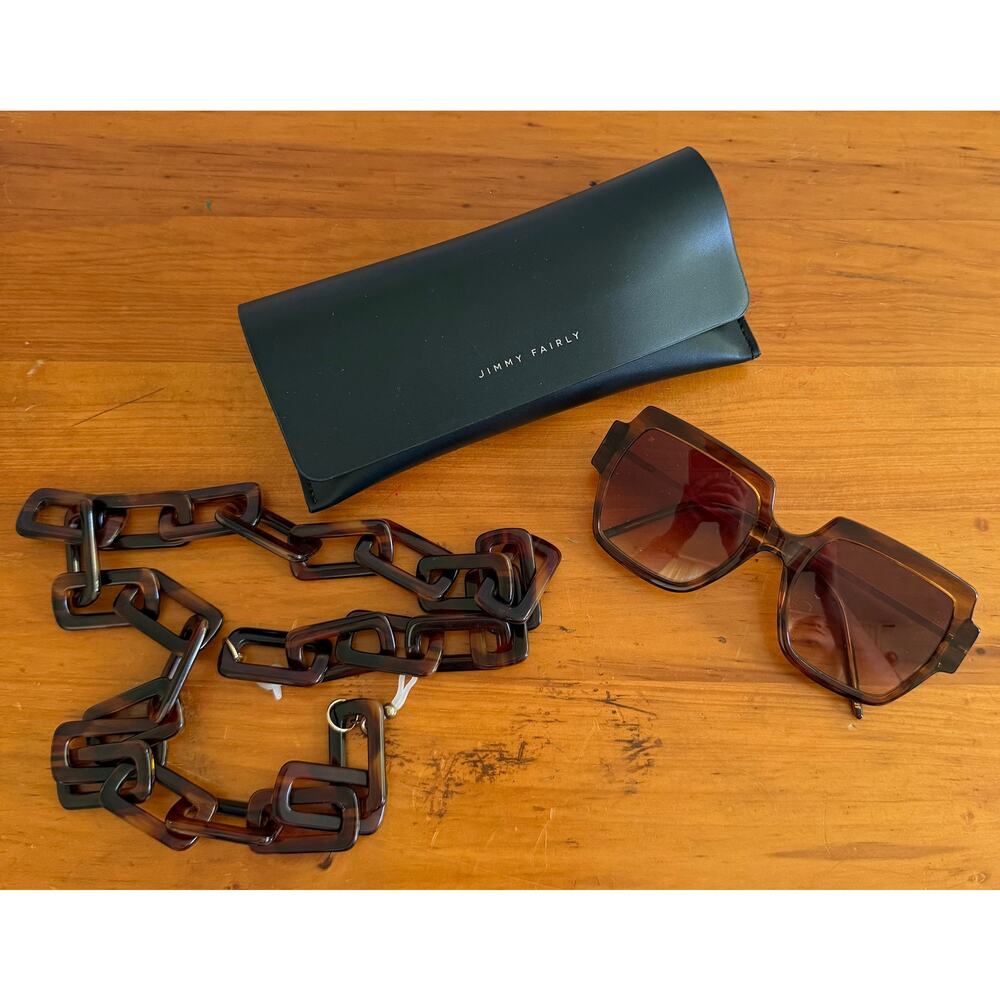 Jimmy Fairly Paris Oversized Sunglasses with Matching Tortoise Chain